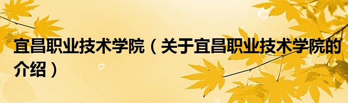 宜昌职业技术学院（关于宜昌职业技术学院的介绍）