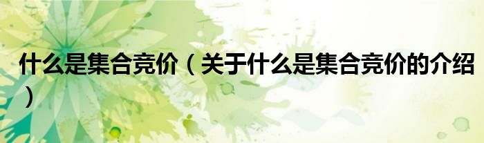 什么是集合竞价（关于什么是集合竞价的介绍）