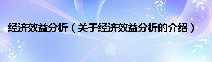 经济效益分析（关于经济效益分析的介绍）
