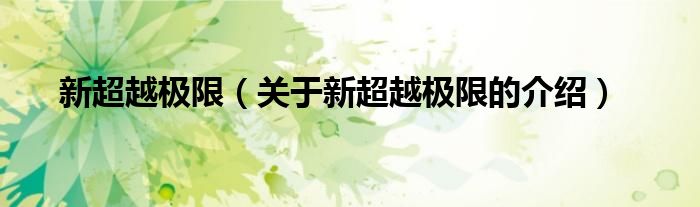 新超越极限（关于新超越极限的介绍）