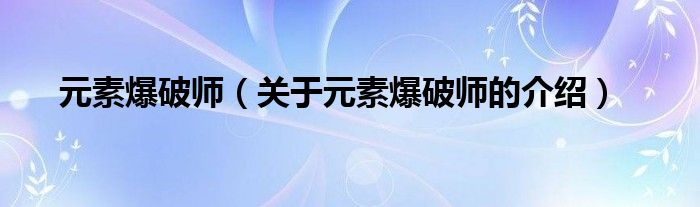 元素爆破师（关于元素爆破师的介绍）