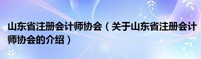 山东省注册会计师协会（关于山东省注册会计师协会的介绍）