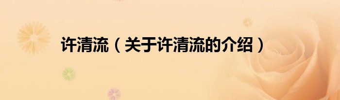 许清流（关于许清流的介绍）