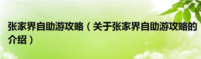 张家界自助游攻略（关于张家界自助游攻略的介绍）