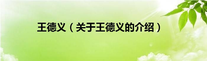王德义（关于王德义的介绍）