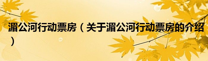 湄公河行动票房（关于湄公河行动票房的介绍）