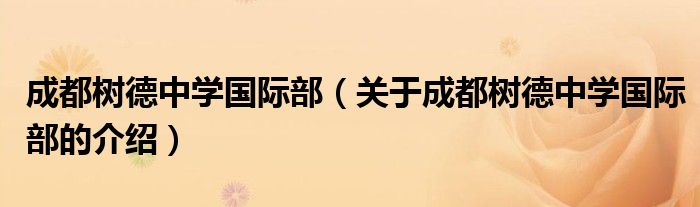 成都树德中学国际部（关于成都树德中学国际部的介绍）
