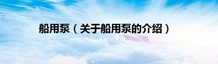 船用泵（关于船用泵的介绍）