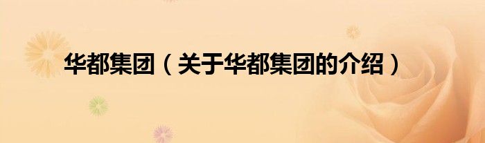 华都集团（关于华都集团的介绍）