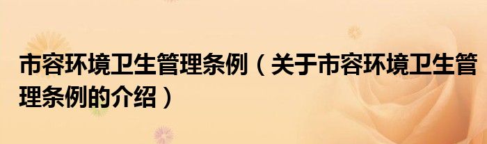 市容环境卫生管理条例（关于市容环境卫生管理条例的介绍）