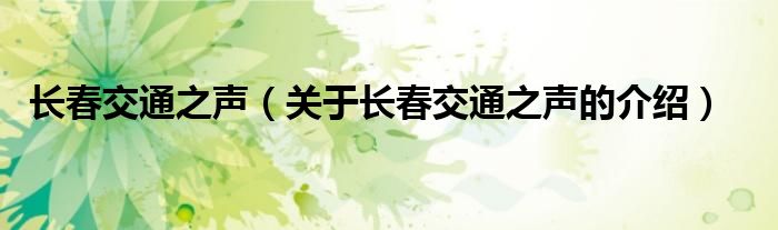 长春交通之声（关于长春交通之声的介绍）