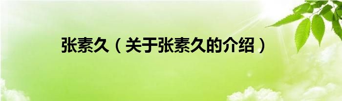 张素久（关于张素久的介绍）