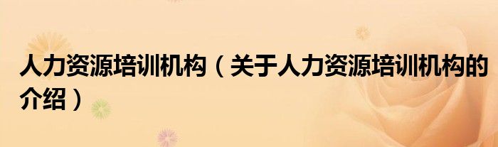 人力资源培训机构（关于人力资源培训机构的介绍）
