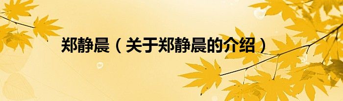郑静晨（关于郑静晨的介绍）