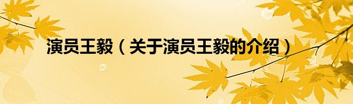 演员王毅（关于演员王毅的介绍）