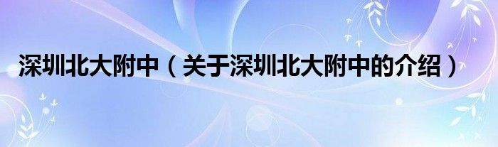 深圳北大附中（关于深圳北大附中的介绍）