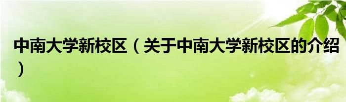 中南大学新校区（关于中南大学新校区的介绍）
