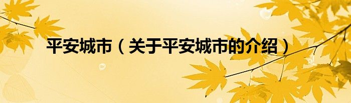 平安城市（关于平安城市的介绍）