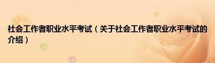 社会工作者职业水平考试（关于社会工作者职业水平考试的介绍）