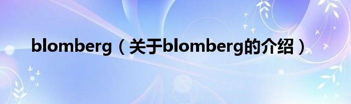 blomberg（关于blomberg的介绍）