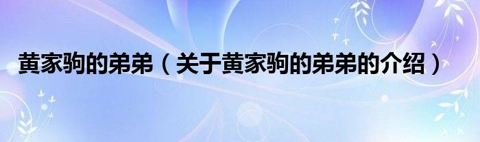 黄家驹的弟弟（关于黄家驹的弟弟的介绍）