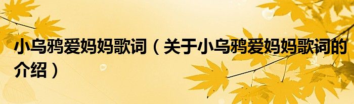 小乌鸦爱妈妈歌词（关于小乌鸦爱妈妈歌词的介绍）