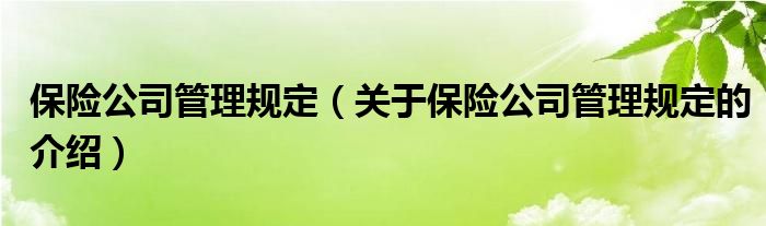 保险公司管理规定（关于保险公司管理规定的介绍）