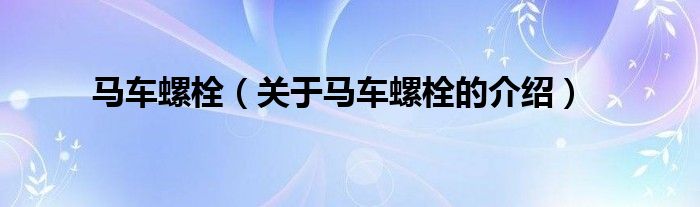 马车螺栓（关于马车螺栓的介绍）