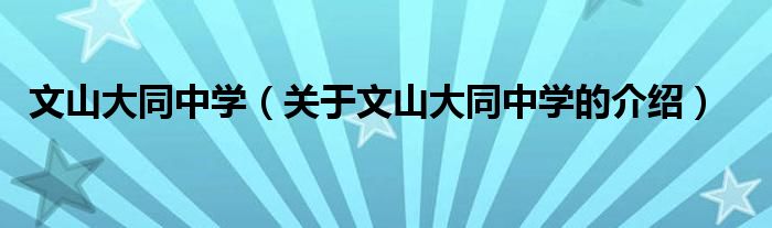 文山大同中学（关于文山大同中学的介绍）
