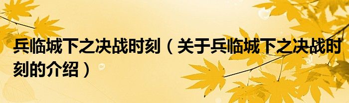 兵临城下之决战时刻（关于兵临城下之决战时刻的介绍）