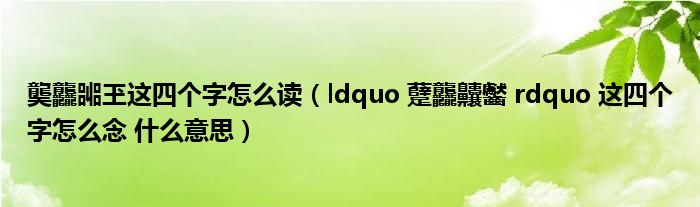 龑龘嘂玊这四个字怎么读（ldquo 躠龘齉齾 rdquo 这四个字怎么念 什么意思）