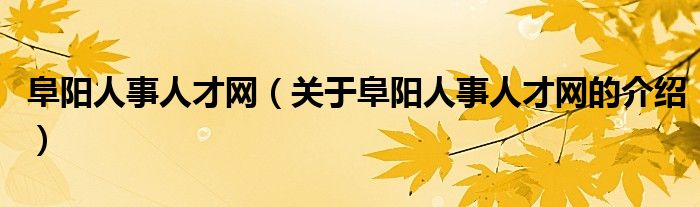 阜阳人事人才网（关于阜阳人事人才网的介绍）