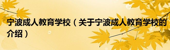 宁波成人教育学校（关于宁波成人教育学校的介绍）