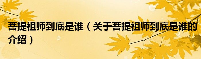 菩提祖师到底是谁（关于菩提祖师到底是谁的介绍）