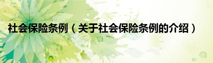 社会保险条例（关于社会保险条例的介绍）