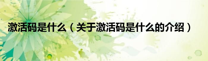 激活码是什么（关于激活码是什么的介绍）