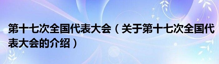 第十七次全国代表大会（关于第十七次全国代表大会的介绍）