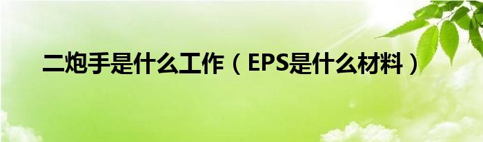 二炮手是什么工作（EPS是什么材料）