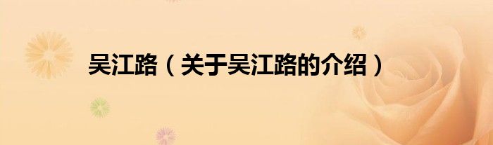 吴江路（关于吴江路的介绍）