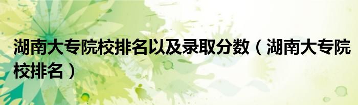湖南大专院校排名以及录取分数（湖南大专院校排名）