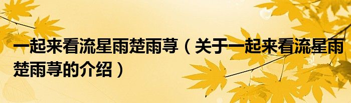 一起来看流星雨楚雨荨（关于一起来看流星雨楚雨荨的介绍）