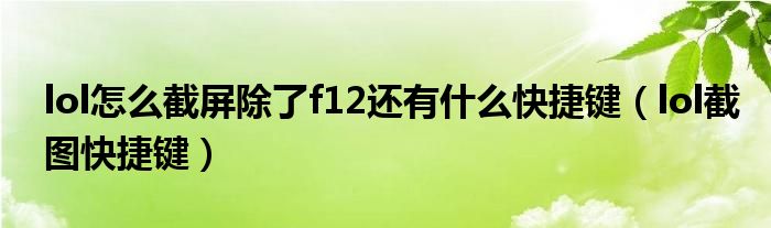 lol怎么截屏除了f12还有什么快捷键（lol截图快捷键）