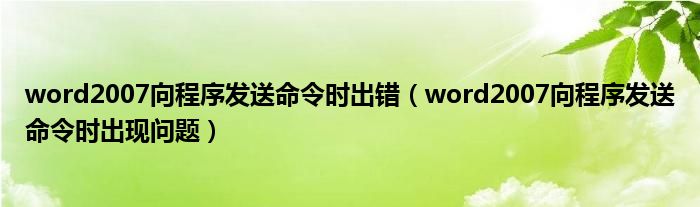 word2007向程序发送命令时出错（word2007向程序发送命令时出现问题）