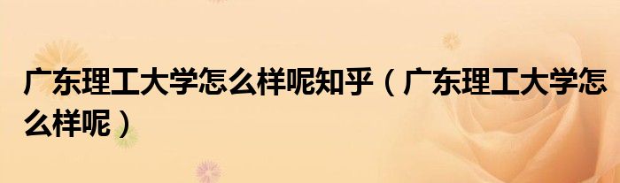 广东理工大学怎么样呢知乎（广东理工大学怎么样呢）