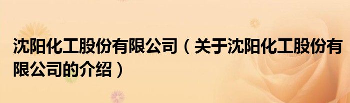 沈阳化工股份有限公司（关于沈阳化工股份有限公司的介绍）