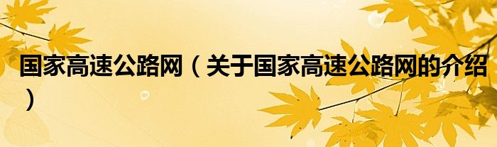 国家高速公路网（关于国家高速公路网的介绍）