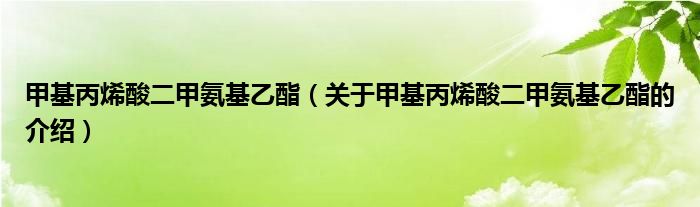甲基丙烯酸二甲氨基乙酯（关于甲基丙烯酸二甲氨基乙酯的介绍）