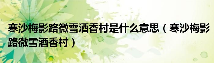 寒沙梅影路微雪酒香村是什么意思（寒沙梅影路微雪酒香村）