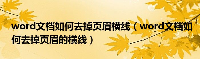 word文档如何去掉页眉横线（word文档如何去掉页眉的横线）