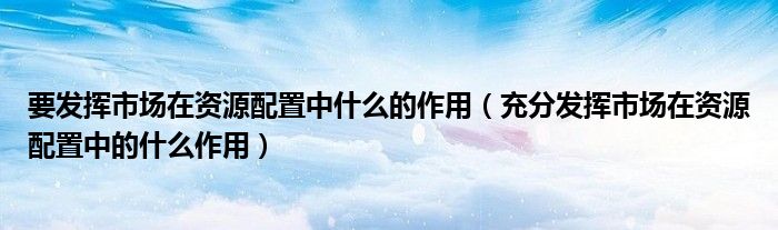 要发挥市场在资源配置中什么的作用（充分发挥市场在资源配置中的什么作用）